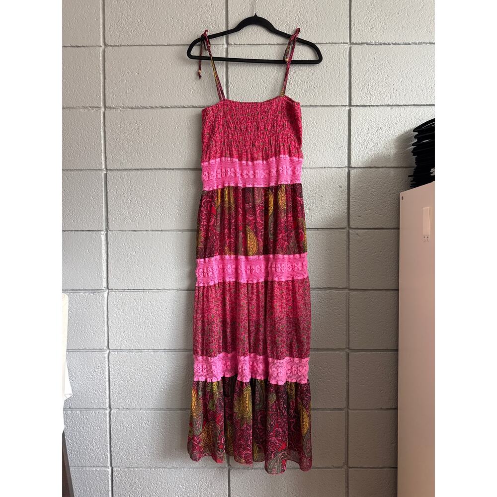 Vintage Y2K Retro Women's Envy Me Fuscia Tiered Floral Lace Maxi Dress size XL